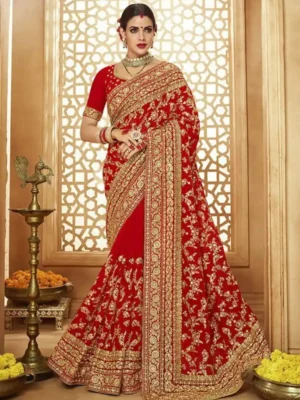 ইন্ডিয়ান ওয়েটলেস জর্জেট এমব্রয়ডারি করা শাড়ি