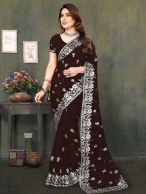 ইন্ডিয়ান প্রিমিয়াম জর্জেট এমব্রয়ডারি এবং এক্সক্লুসিভ স্টোন করা শাড়ি