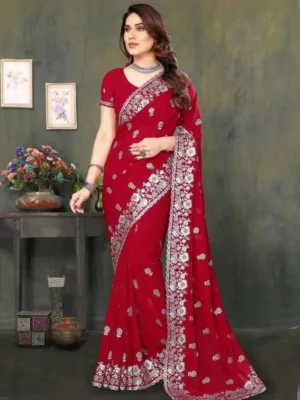 ইন্ডিয়ান প্রিমিয়াম জর্জেট এমব্রয়ডারি এবং এক্সক্লুসিভ স্টোন করা শাড়ি