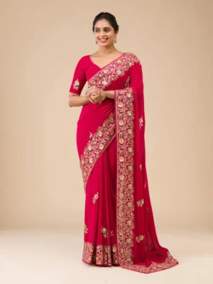 এক্সক্লুসিভ ইন্ডিয়ান ওয়েটলেস জর্জেট এমব্রয়ডারি করা পার্টি শাড়ি